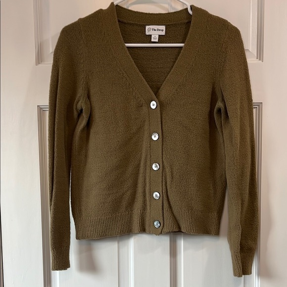 The Drop Wool Like Army Green Knit Button Down Cardigan with V-Neck - Size Small - Picture 1 of 11